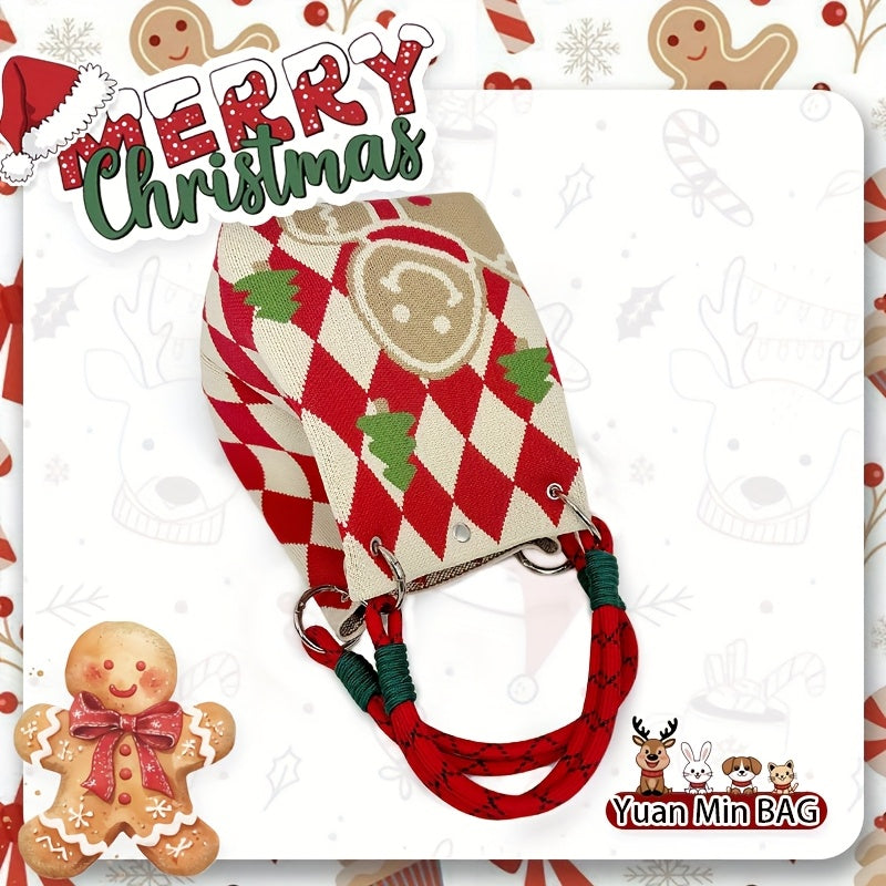 Gingerbread for Man Knitted Handbag/Festive Red & Checkered Design with Magnetic Closure, Removable Strap, and Golden Accents/Perfect Christmas Gift for Women, Holiday Accessory, Playful Design, Magnetic Closure Bag