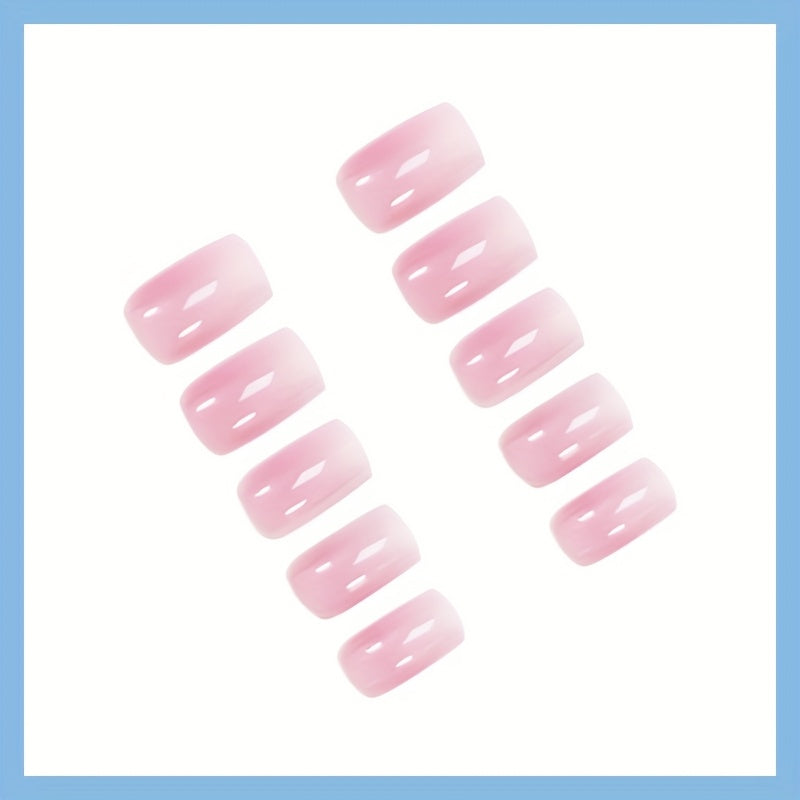 [High-Quality, Press On Nails] 24pcs Medium Square Press On Nails - High-Quality, Easy to Apply, Pink Gradient Nail Art with Smudge-Proof Adhesive, Perfect for Daily Wear by Women, Cute Short Nails, Everyday Nail Style, Gloss