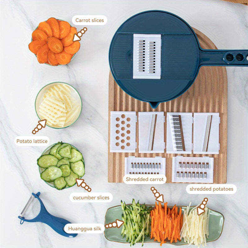 [Essential Kitchen Tool] 11pcs 12-in-1 Multi-Function Vegetable Chopper | Manual Slicer, Shredder, Grater | for Carrots, Potatoes, Radish, Essential Kitchen Tool