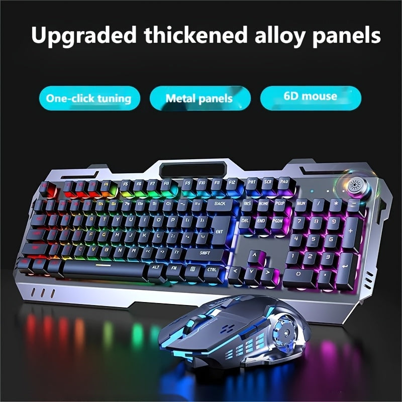 Ergonomic Gaming Keyboard - Wired, Faux Mechanical Feel, LED Color Backlight, USB Connection, 104 Keys Full Metal Panel, Multimedia Knob And Laptop Phone Holder Gift for Your Family Boyfriend