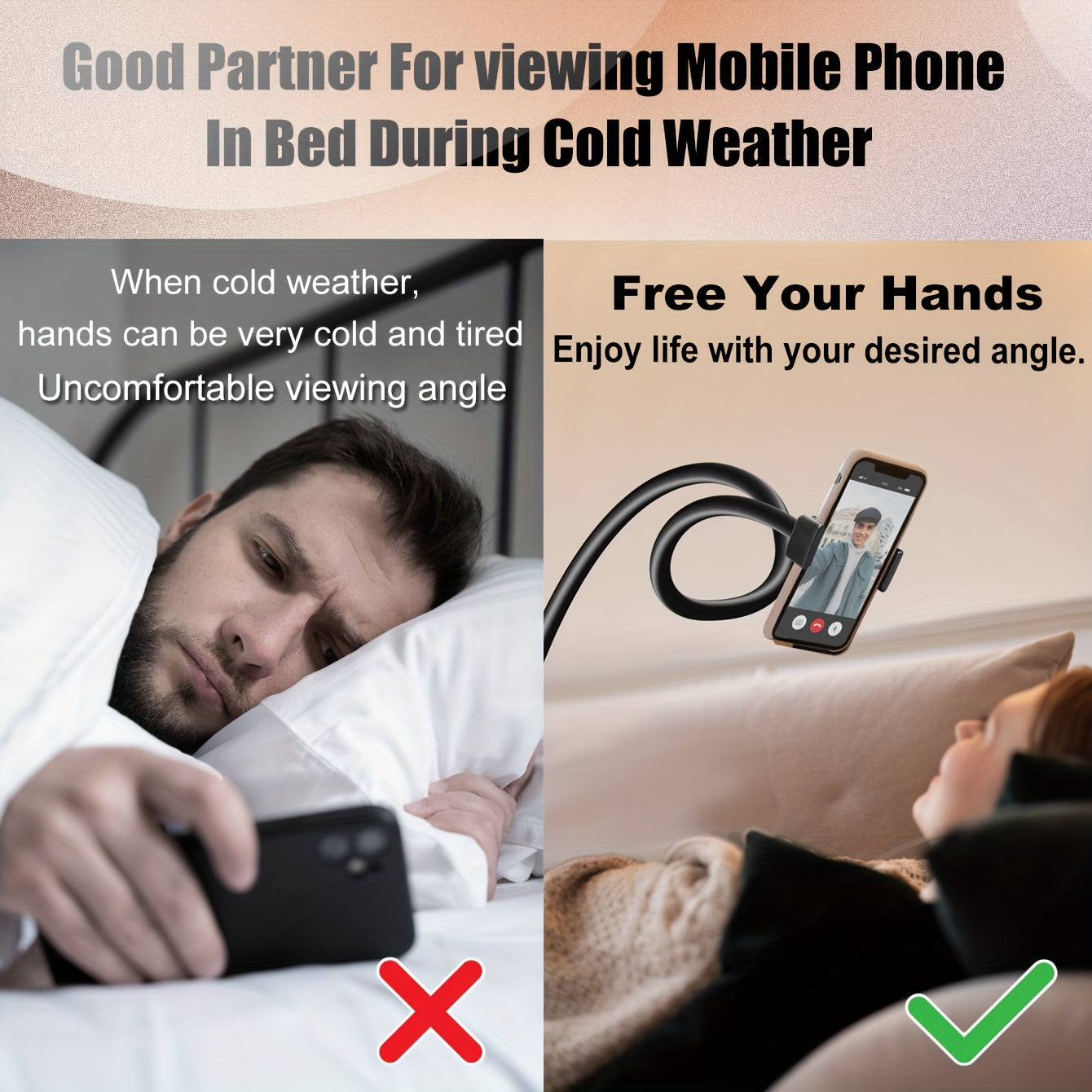 Waterproof FlexiGooseneck 1pc Cell Phone Holder - Universal Clamp Mount for 3.5-6.7" Devices, Bendable Arm Stand - Ideal for Bed, Desk, Sofa, Table, Headboard, Hands-Free Viewing, Perfect Christmas Gift