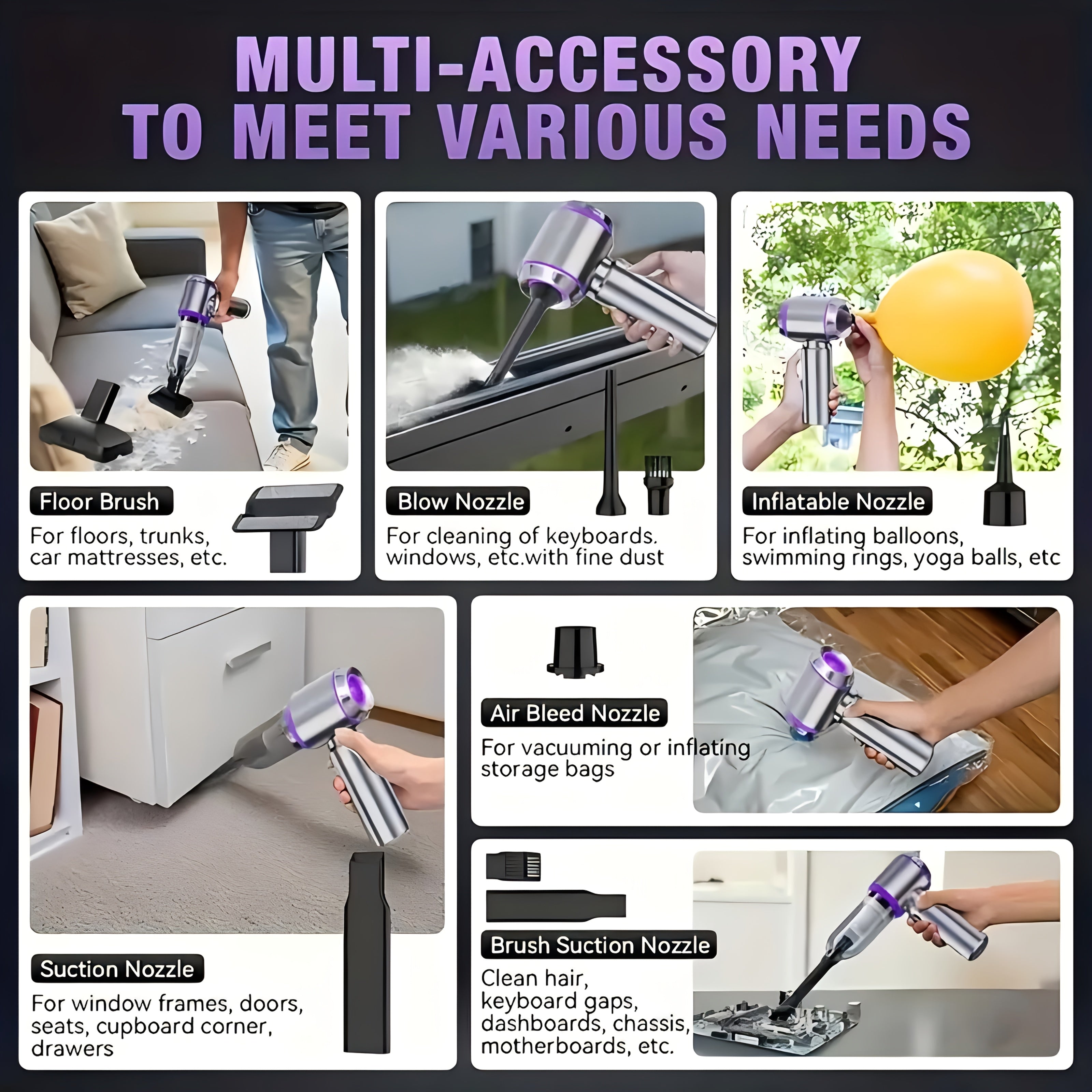 Portable Wireless Vacuum Cleaner 20000PA High-Power Mini Vacuum, 4-in-1 Compressor Air Blower and Pump Handheld Vacuum with Brushless Motor Suitable for Car, Home, Office, Camping, Computer Keyboard Laptop Dust Cleaning Tool