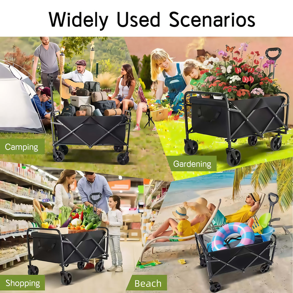220LBS/ 450LBS/ 680LBS All Terrain Heavy Duty Folding Cart, Large Capacity Camper Suitable for Yard Shopping/ Sports/ Outdoor/ Gardening Equipment Handling, Black Multifunctional Utility Cart, Gardening Transport, Shopping Ca