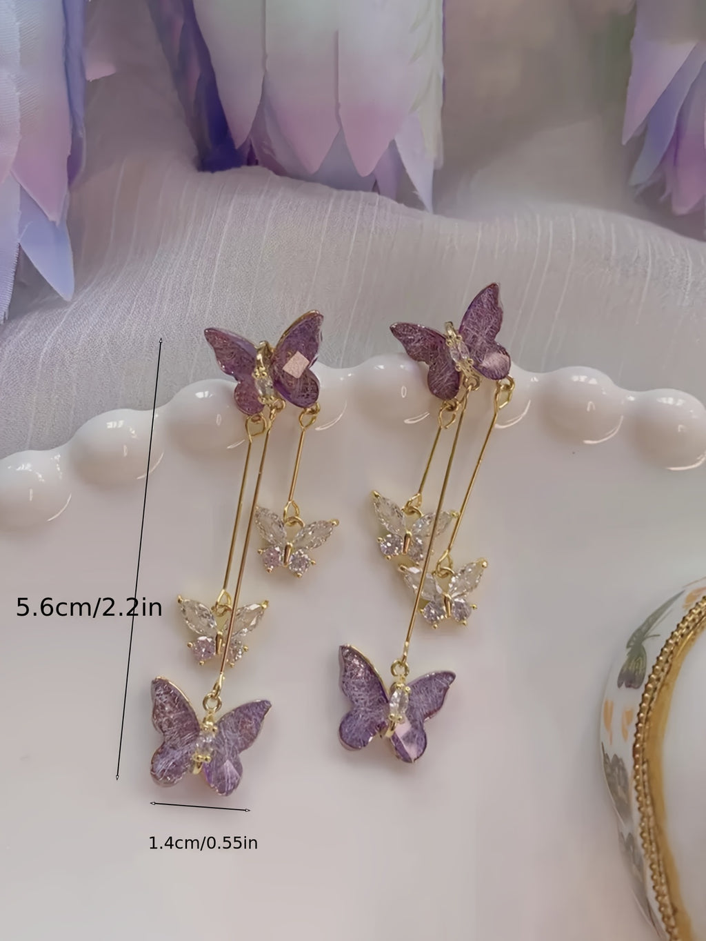 [Delicate butterfly earrings] Light Purple Butterfly Tassel Earrings | Delicate Temperament Accessory, Elegant Style, Perfect for Party & Daily Wear, for Teenager