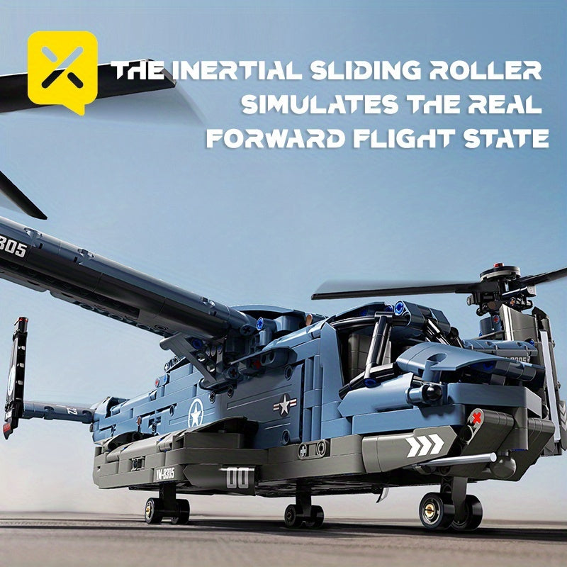 1486pcs Dynamic Tilt-Rotor Fighter Jet Building Block Model, 1:72 High Precision Replica, Collectible Brick Set with Shockproof Landing Gear + Openable Hatches – Creative DIY Halloween, Christmas, Thanksgiving, New Year & V