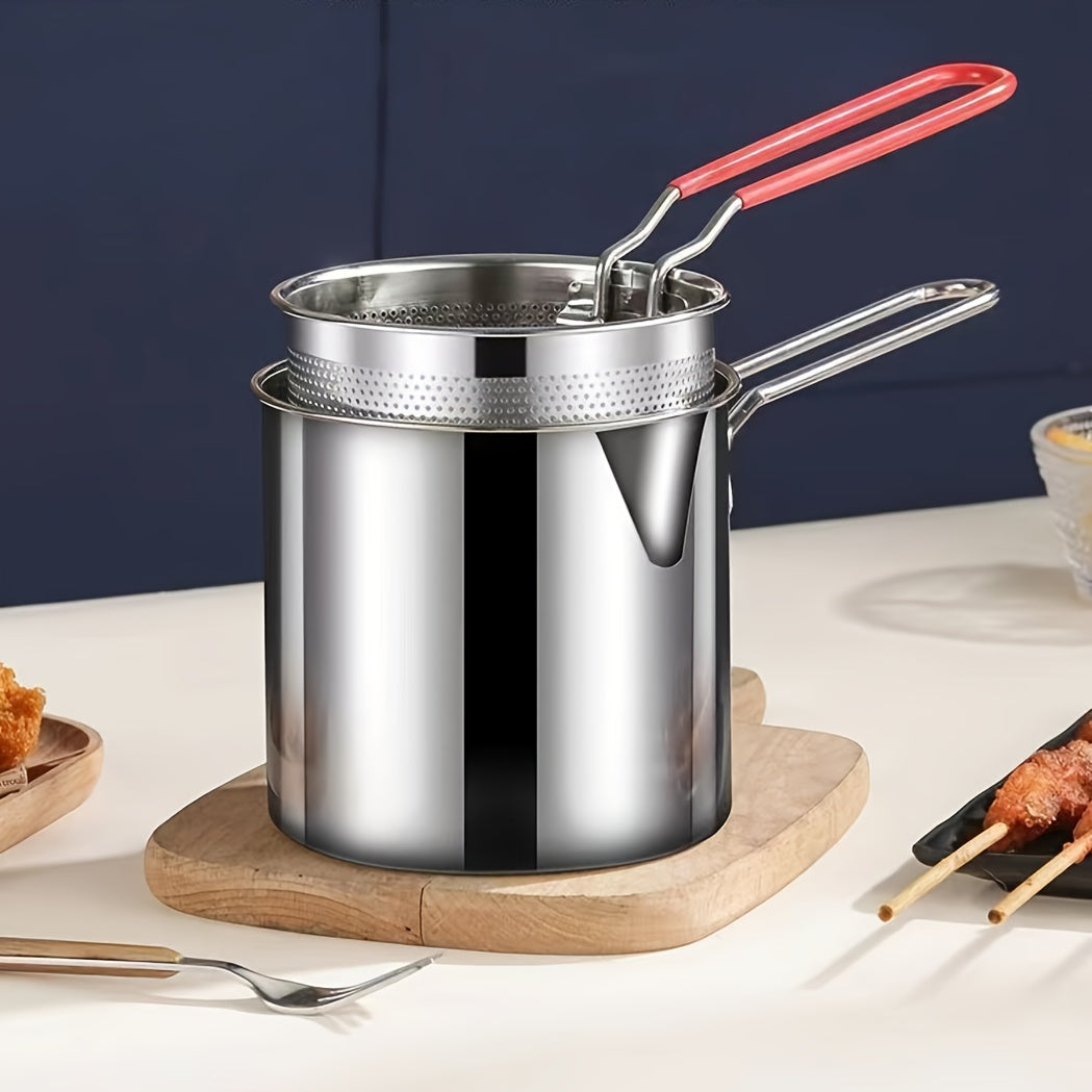 [Stainless Steel Fryer Set] 1set/3pcs - stainless steel - tempura fryer - with basket - deep fryer - multi-purpose cookware set