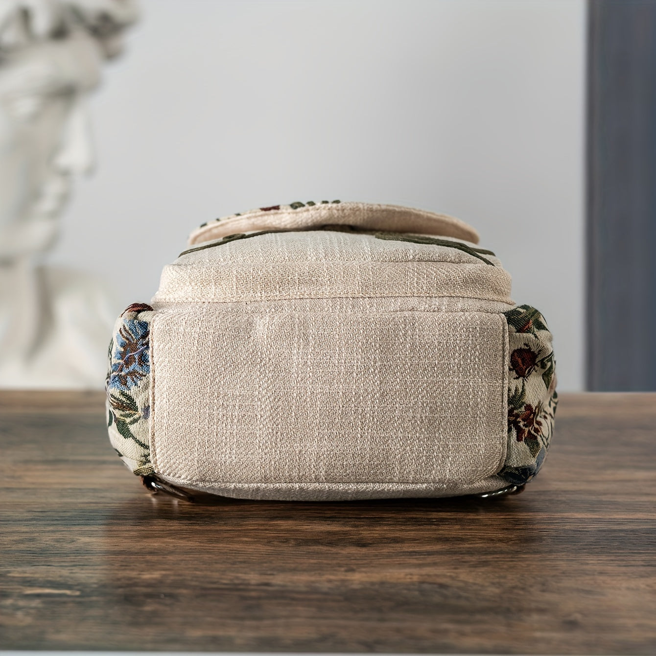 [Handcrafted Detail] Handcrafted Ethnic Style Women's Backpack with Purple Grape and Floral Embroidery, Versatile Dual-Carry Casual Travel Chest Bag, Fabric Material, Zip Closure, Polyester Lining - Ideal for Holidays and Eve