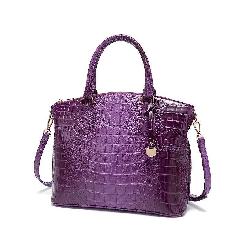 Luxurious crocodile patterned with three-dimensional pattern / metal round buckle decoration / dual handles and adjustable shoulder strap design / large capacity to meet the needs of commuting, business, and travel scenarios