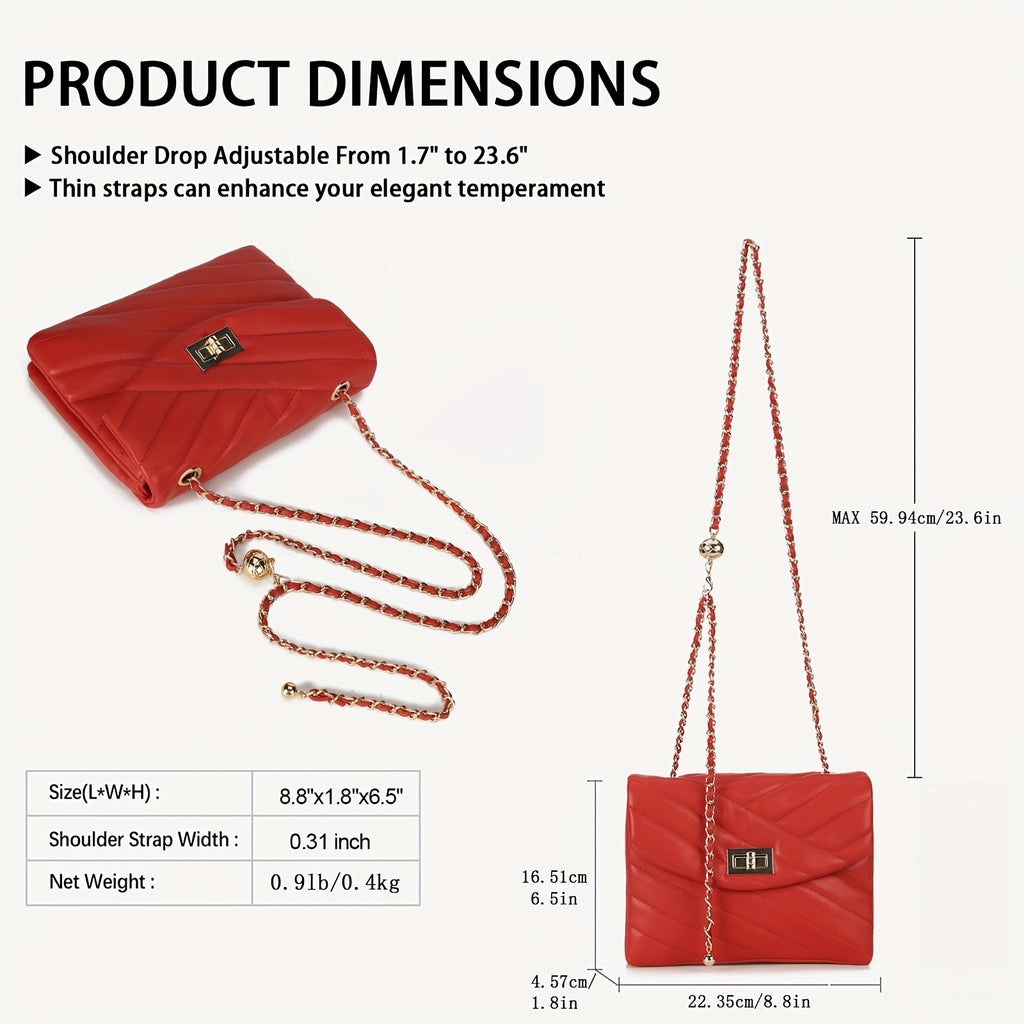 New Fashion Diamond Lattice Soft Chain Bag, Leisure And Simple With Pure Color PU Ladies Daily Travel Crossbody Bag