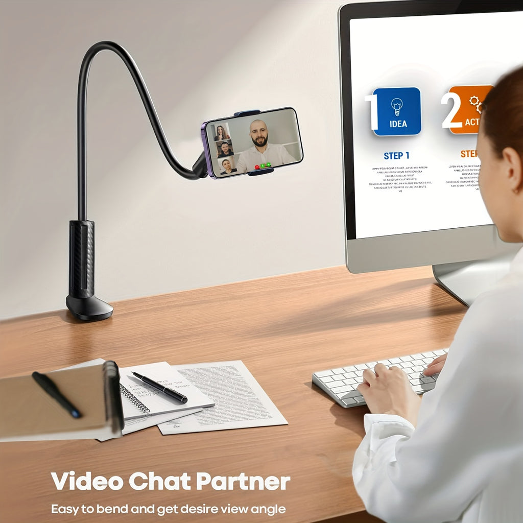 Waterproof FlexiGooseneck 1pc Cell Phone Holder - Universal Clamp Mount for 3.5-6.7" Devices, Bendable Arm Stand - Ideal for Bed, Desk, Sofa, Table, Headboard, Hands-Free Viewing, Perfect Christmas Gift