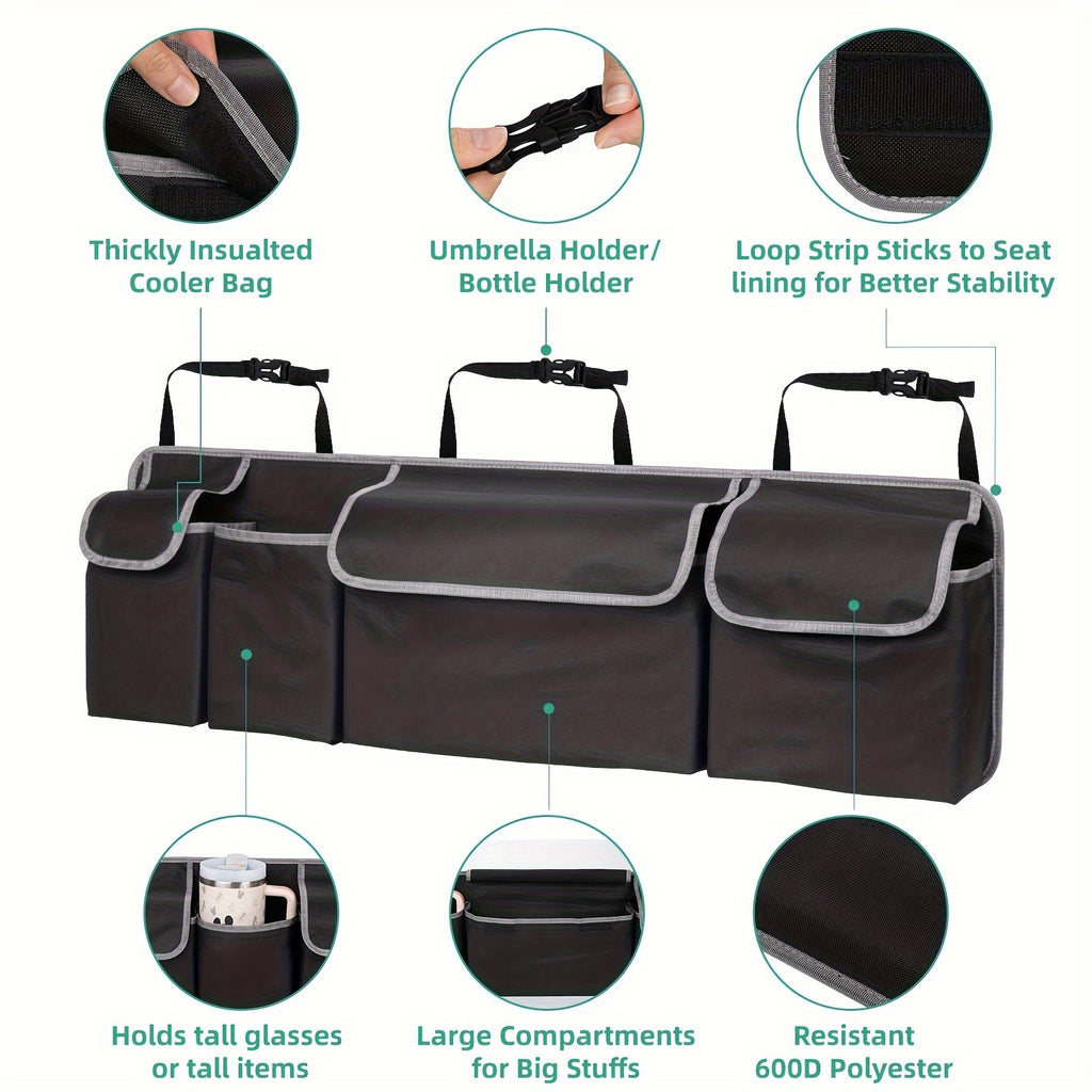 [Car Trunk Organizer] Heavy-Duty Car Trunk Organizer with 3 Adjustable Shoulder Straps & 4 Pockets - Large Storage Space for Off-Road Vehicles, Trucks, and MPVs - Durable Oxford Fabric, Secure Fit for Rear Seat Hanging, Vehic