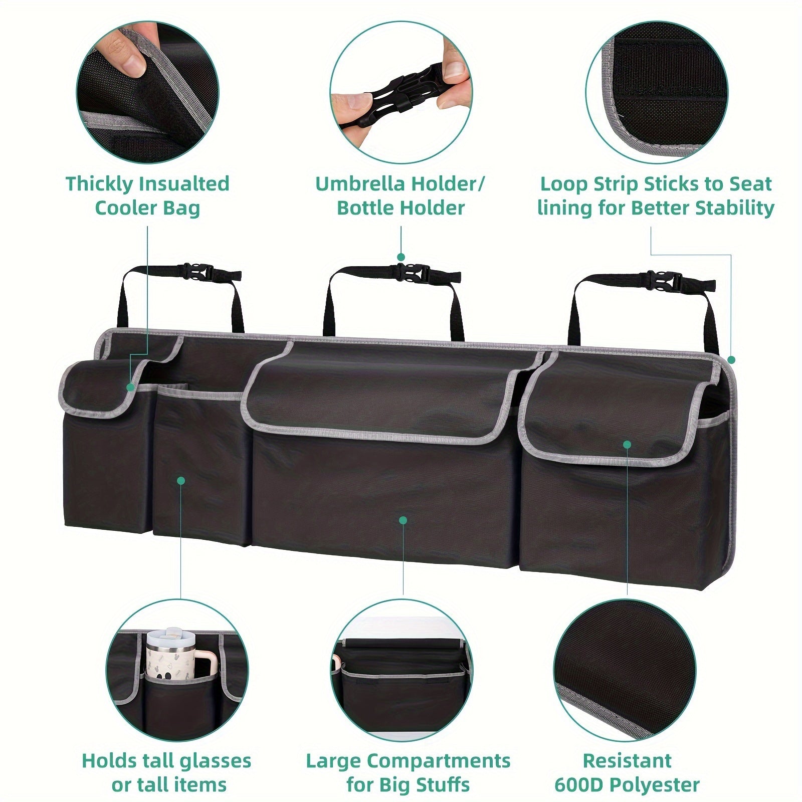 [Car Trunk Organizer] Heavy-Duty Car Trunk Organizer with 3 Adjustable Shoulder Straps & 4 Pockets - Large Storage Space for Off-Road Vehicles, Trucks, and MPVs - Durable Oxford Fabric, Secure Fit for Rear Seat Hanging, Vehic