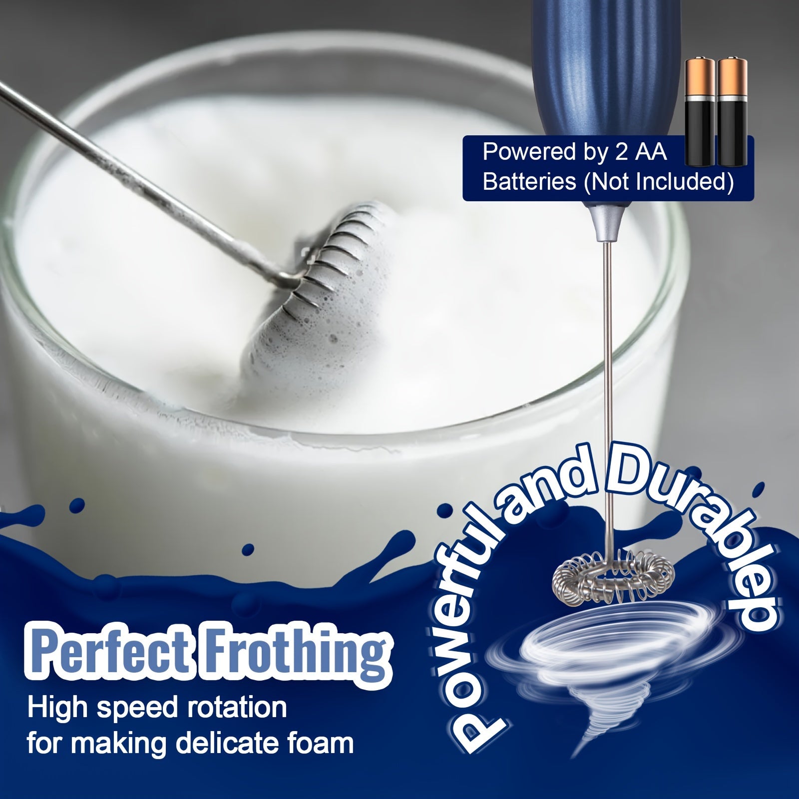 Lalayuan Powerful Electric Milk Frother & Drink Mixer - Heavy-Duty Stainless Steel Handheld Electric Whisk with 2-in-1 Design, 2-in-1 Foaming & Blending