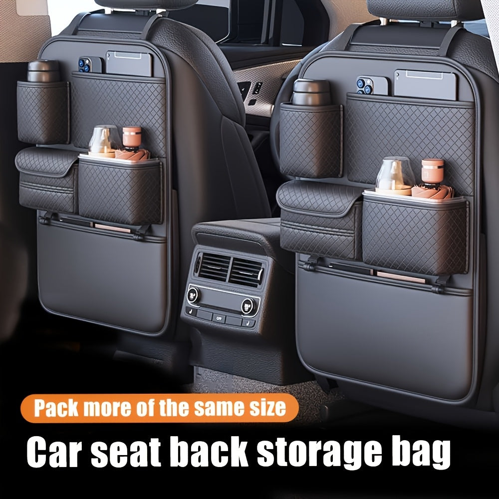 [2025 New PU Leather Car Bag] Universal Fit PU Leather Car Seat Back Organizer Bag | Multi-Layer Storage for Bottles, Tablets, Laptops & Accessories, Black, 2025 New | Stylish Car Organizer