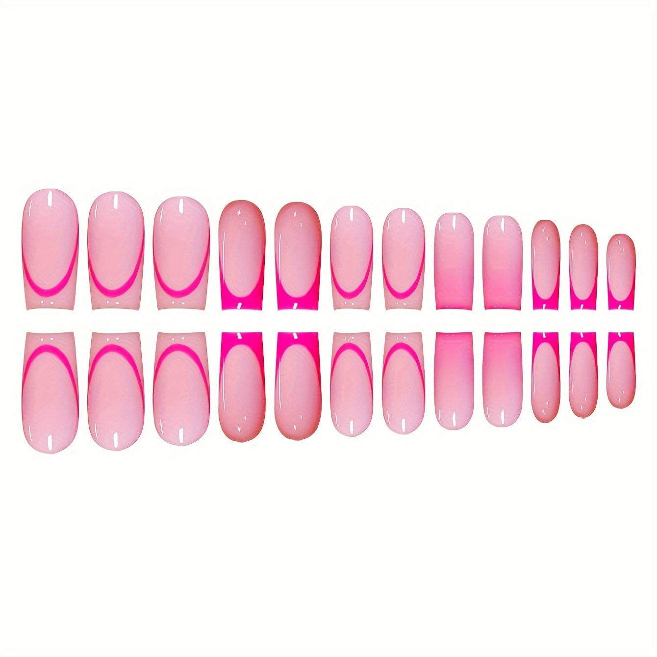 24pcs Pink Square Medium Length Press-On Nails with Glossy French Gradient Design, Fashionable Sweet Simple Style, Removable for All Women and Girls, Includes 1 Gel and 1 Nail File