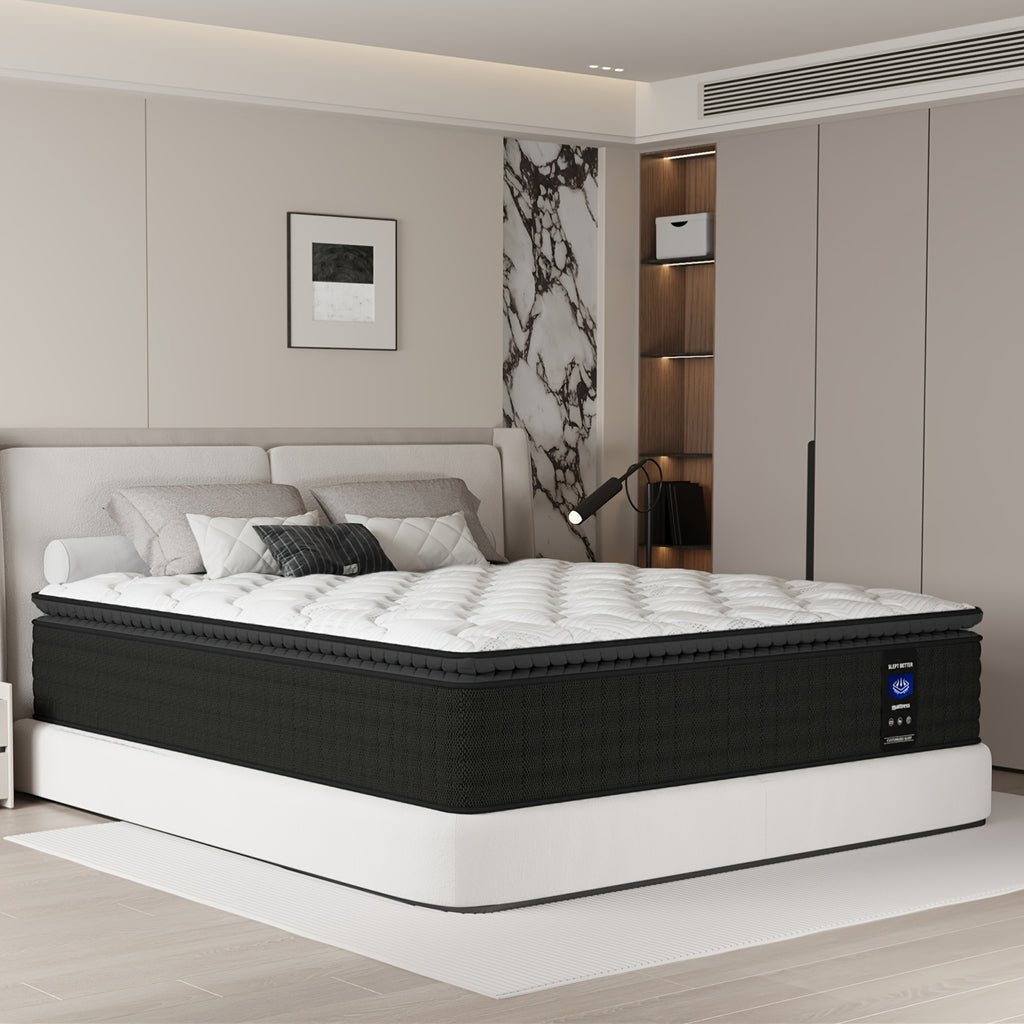 MRH 12-Inch White Box-Style Hybrid Mattress with Memory Foam & Individually Pocketed Springs - Fire-Resistant, Firm Support for Home Guest Rooms & Hotels, No Power Needed, Durable & Comfortable Sleep Solution, Hotel Bedding,