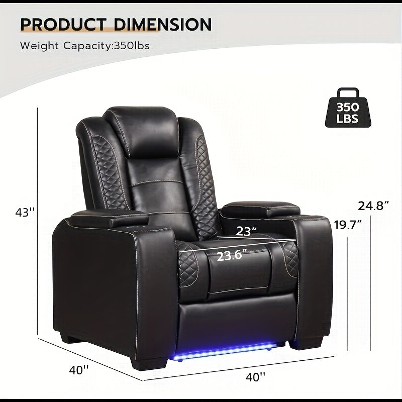 Men's Luxury Electric Recliner Chair, Heavy-Duty Metal Frame, Plush Leather-like Upholstery, Dual-Motor Lift & Recline, USB Ports & Cup Holders, Hidden Storage Armrests, Headrest Adjustment, for Home Theater Seating