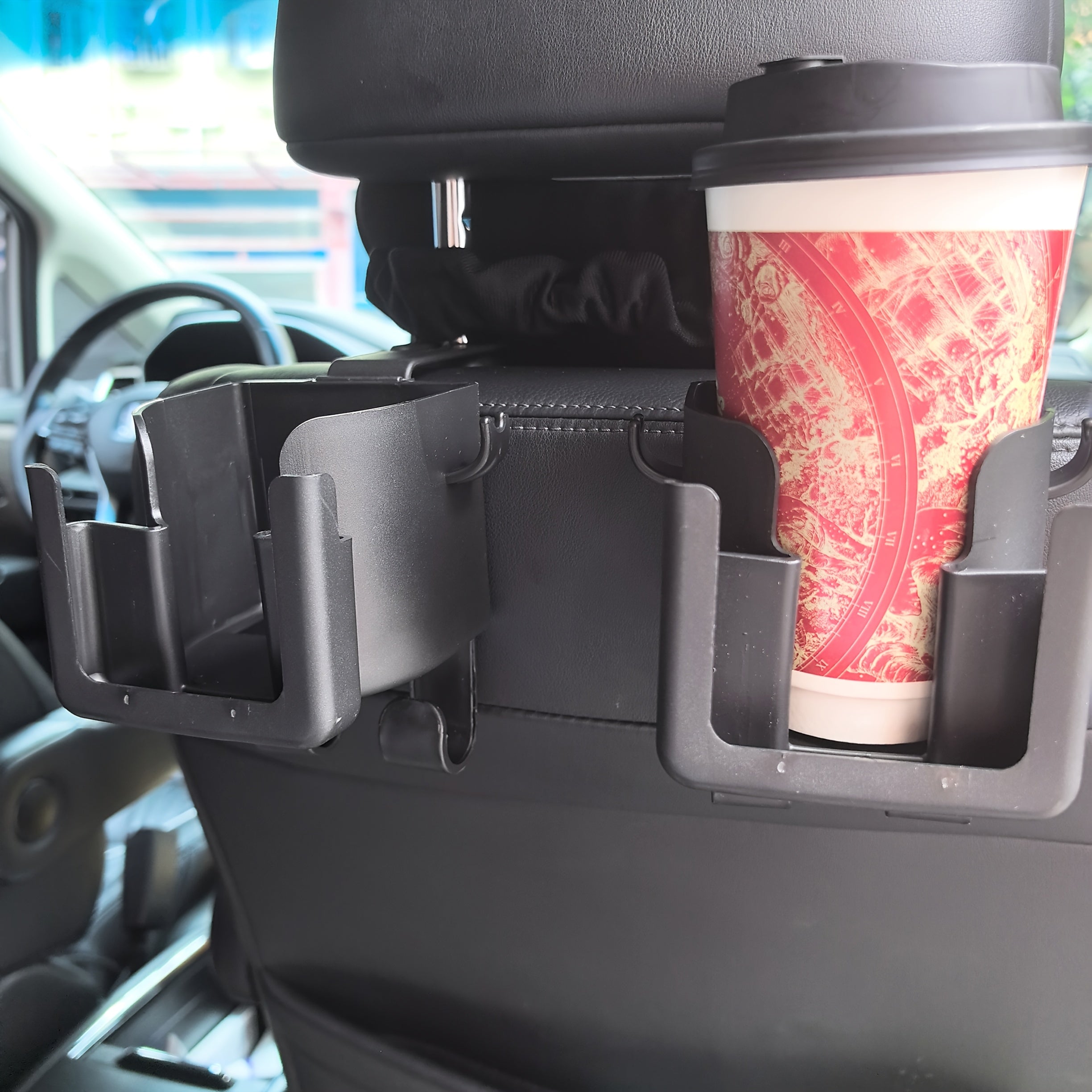 2pcs multi-functional car seat back storage rack with cup holder, mobile phone holder and hook - suitable for most models, can hold water bottles, milk tea bags, garbage bags and glasses, Car Storage, Cup Holders For Back Sea