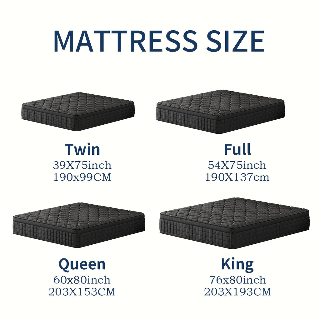 Memory Foam Hybrid Mattress, Queen/King/Twin/Full Size, 10in/12in Thick, Deep Sleep Euro Top, 7-Zone Cooling with Optimal Lumbar Support, -Allergenic Cover & Pocket Springs, Heavy-Duty Non-Wood