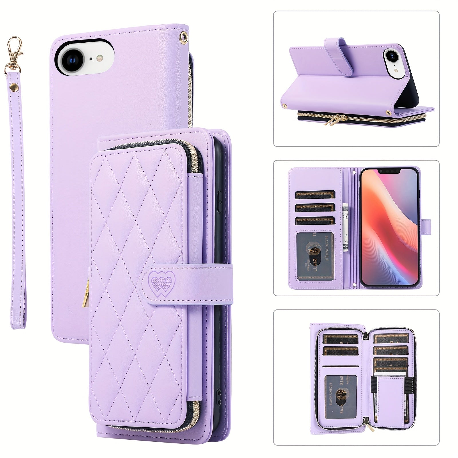 Crossbody Wallet Case Designed for Iphone 16E, 16, 15, 14, 13, 12, 11 Pro Max, 7, 8 Plus, SE 2020, And SE 2022, Featuring a Zippered Handbag Style, Flip Cover, Kickstand Folio, Card Slots, Wrist Strap, And Lanyard for The for