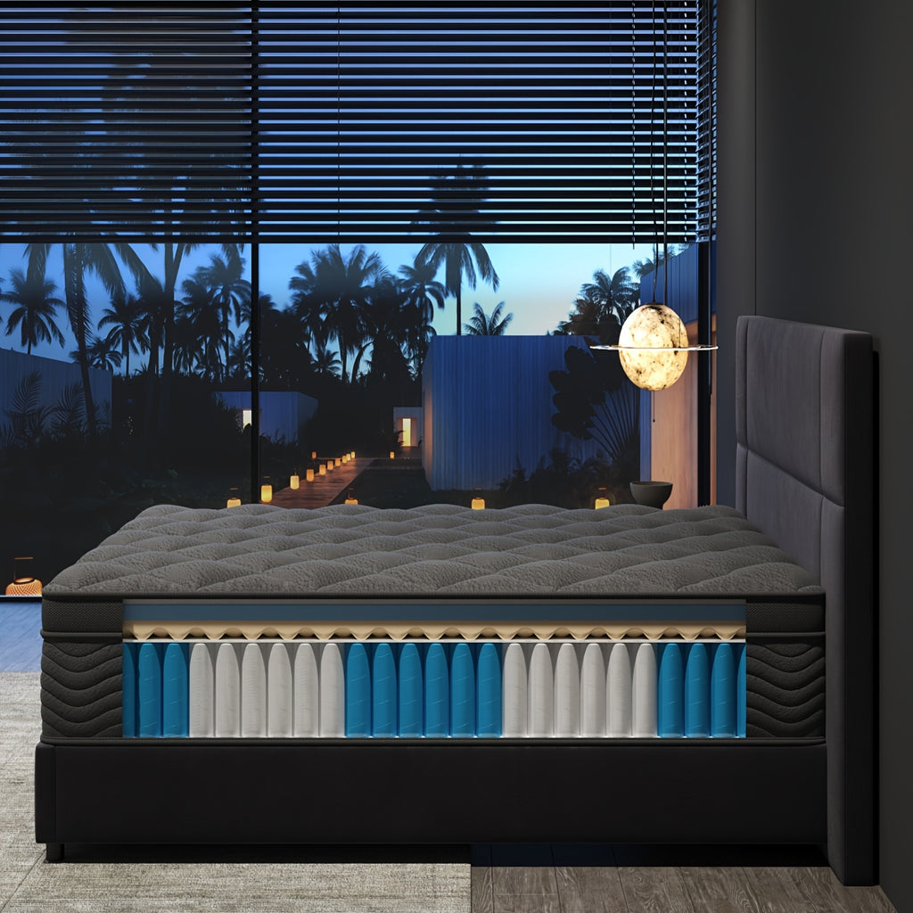 10/12 Inch Mattress Full Queen Size Memory Foam - Ergonomic Design, Medium Firm Hybrid Mattress, Luxurious Comfort With Pocket Springs, Grey Quilted Cover, Colchones Para Cama