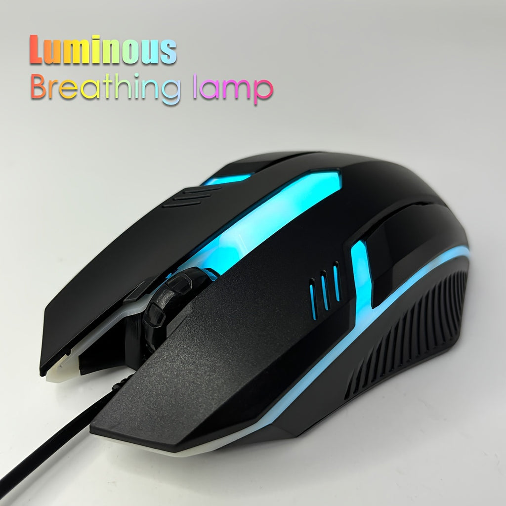 [Rainbow Backlit Gaming Set] Rainbow Backlit Wired Gaming Keyboard and Mouse Set | 19-Key Rollover, Adjustable Brightness, 2 Lighting Modes, Ergonomic Design, Hotkeys, Media Keys, USB Powered, No Battery, for Home Entertainme