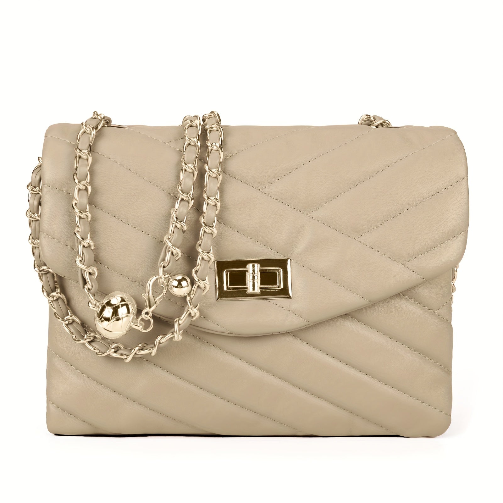 New Fashion Diamond Lattice Soft Chain Bag, Leisure And Simple With Pure Color PU Ladies Daily Travel Crossbody Bag