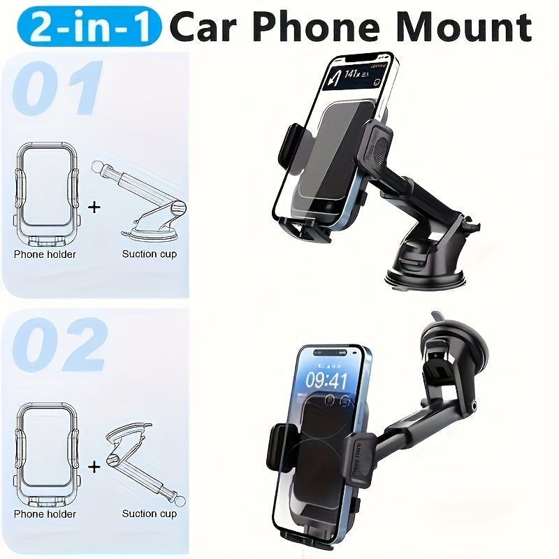 360-Degree Rotation, 270-Degree Head Rotation, Suction Cup Dashboard Mount, Soft PVC Car Phone Holder - a Universal 2-In-1 Smartphone Clamp for Vehicle Navigation.