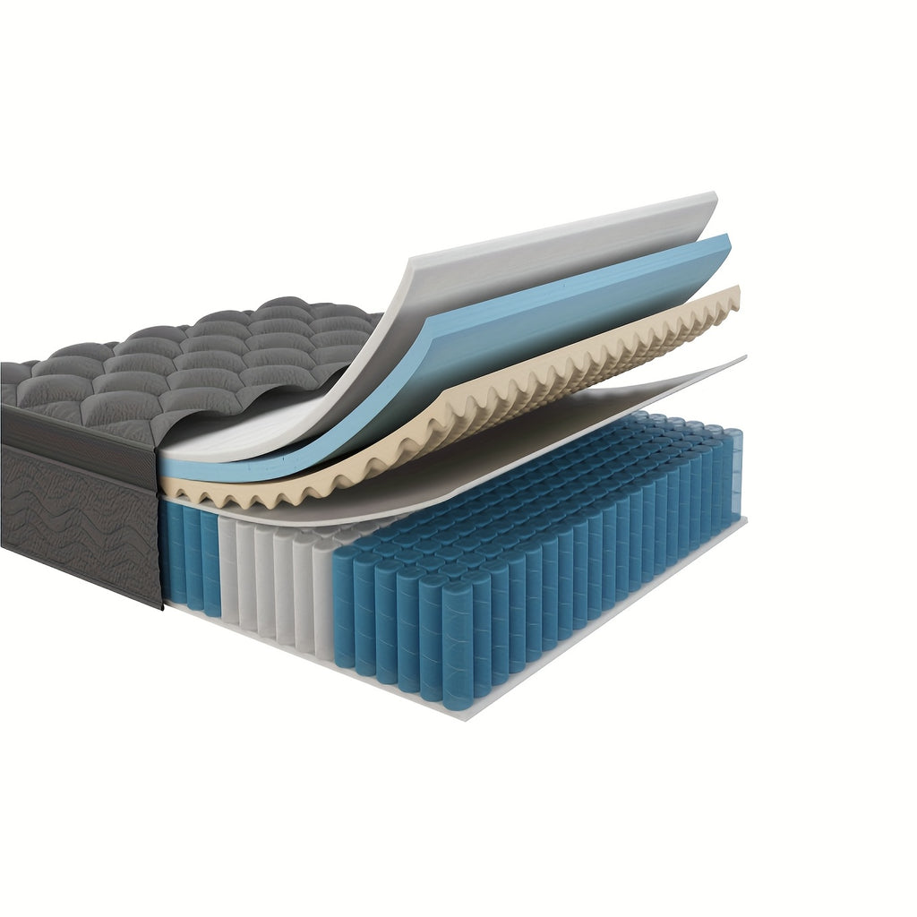 10/12 Inch Mattress Full Queen Size Memory Foam - Ergonomic Design, Medium Firm Hybrid Mattress, Luxurious Comfort With Pocket Springs, Grey Quilted Cover, Colchones Para Cama