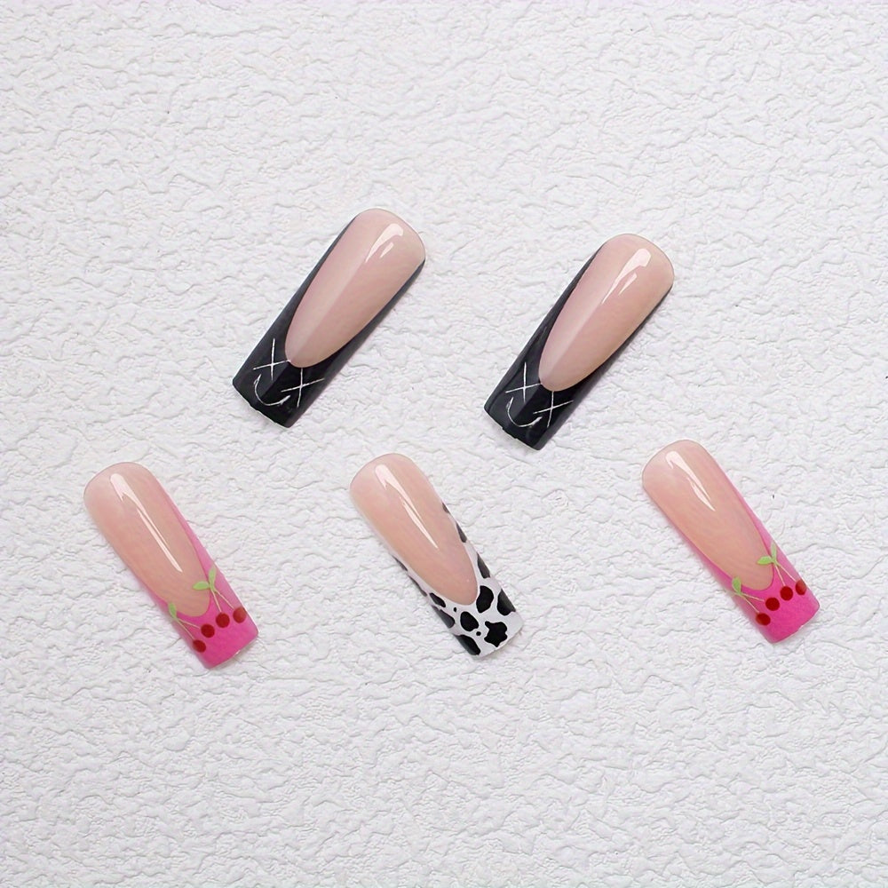 24pcs Set of Adult Wearable Nails, 2024 New High-End Sweet Cool Style with Playful Floral Graffiti Design, Detachable Nail Art for Women and s