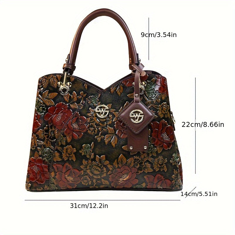 Floral Handbag for Wo, Autumn Winter New Arrival, Hand-Painted Tote with Zipper Closure, Elegant Mom Purse
