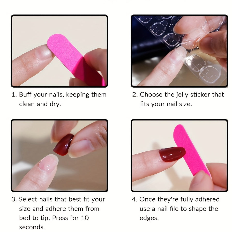 24 Long Coffin-Shaped Glossy Multicolored French ABS Full Cover Fake Nails with 1 Nail File And 1 Jelly Glue.