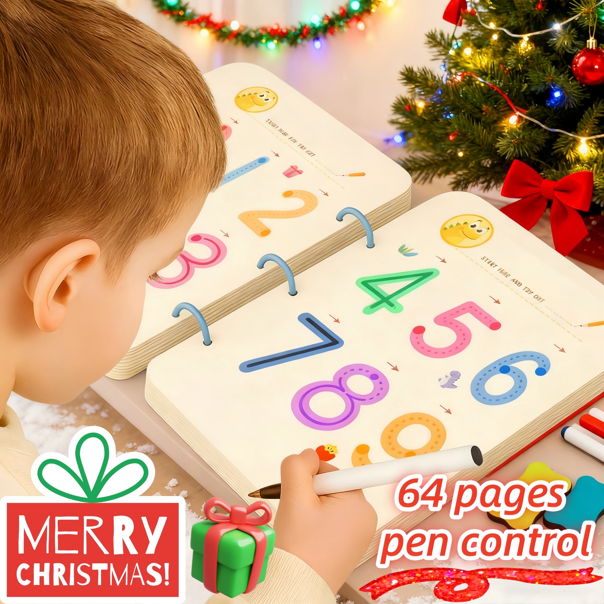 64 pages, 8 pens, writing and drawing set, magic copybook set, suitable for Youngsters aged 3-8 - enhance writing skills, with erasable pen and refill, educational painting and pen control workbook, early learning Essential R