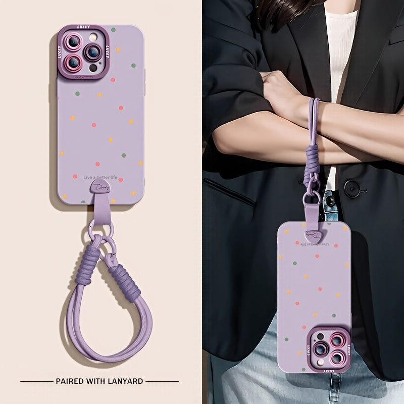 Full screen color dots are suitable for iPhone 17 Promax phone case, new 15 friend models, 16pro handheld Apple 14 Promax premium protective case with hanging rope 17 Pro soft case, Women's autumn and winter