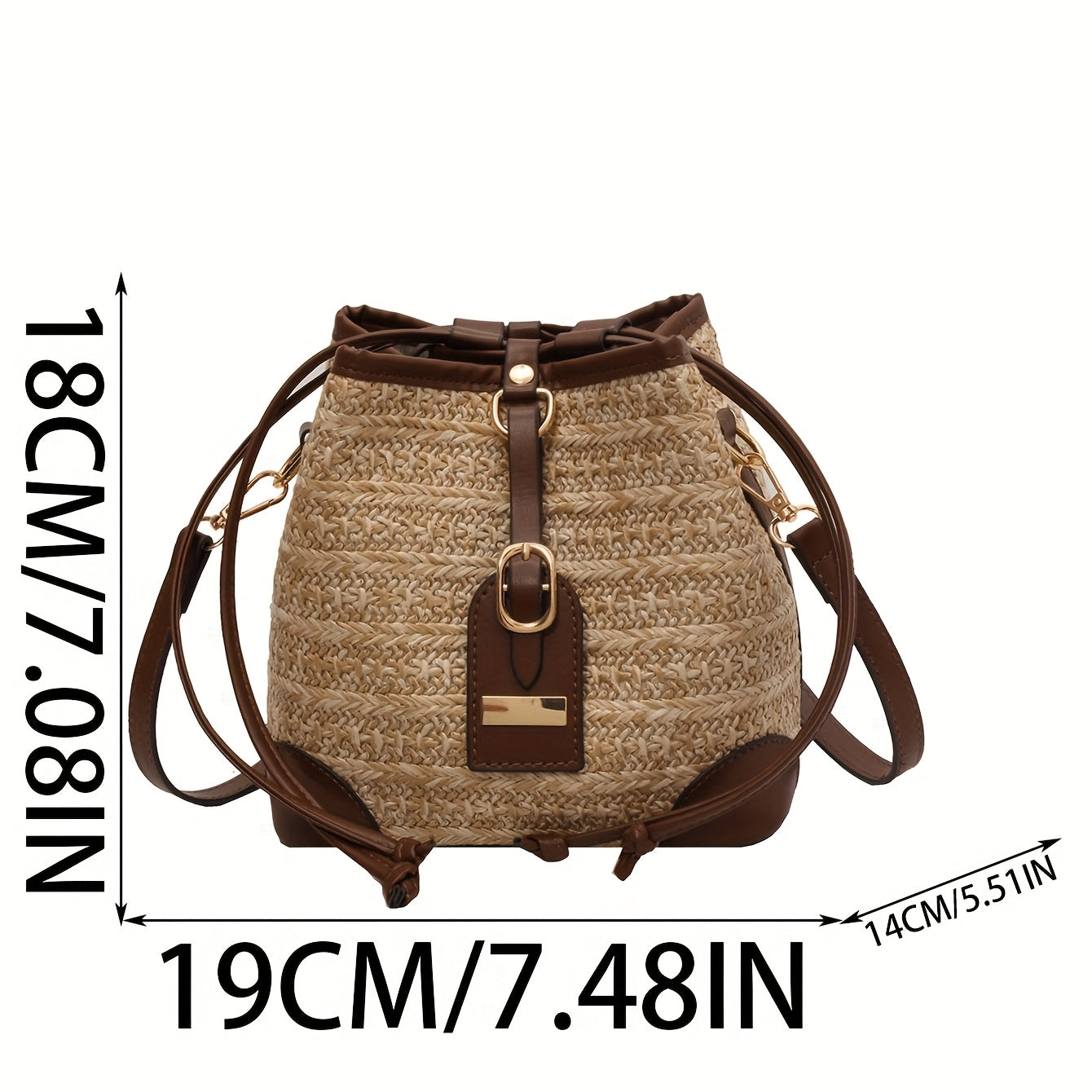 LABOONOO Women's Geometric Straw Bucket Bag - Hemp Crossbody Shoulder Purse with Adjustable Drawstring Closure, Beige & Brown Boho-Chic Design for Casual & Formal Occasions, Crossbody Purse