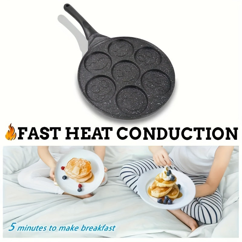 7-Hole Non-Stick Pancake Pan with Waffle Mold - Heavy-Duty Aluminum Alloy, Non-Stick Surface, Even Heat Distribution, for Pancakes, Waffles, Brownies, Crepes