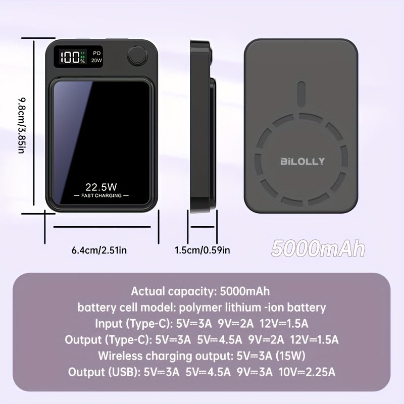 New Magnetic Wireless Power Bank - Portable Charger Power Bank, 5000/10000/15000mAh Battery Pack, 22.5/30W PD Fast Charging, 15W Wireless Charging, Magnetic Battery Pack For 17/16/15/14/13/12/Pro/Mini/Pro Max And Wired Chargi