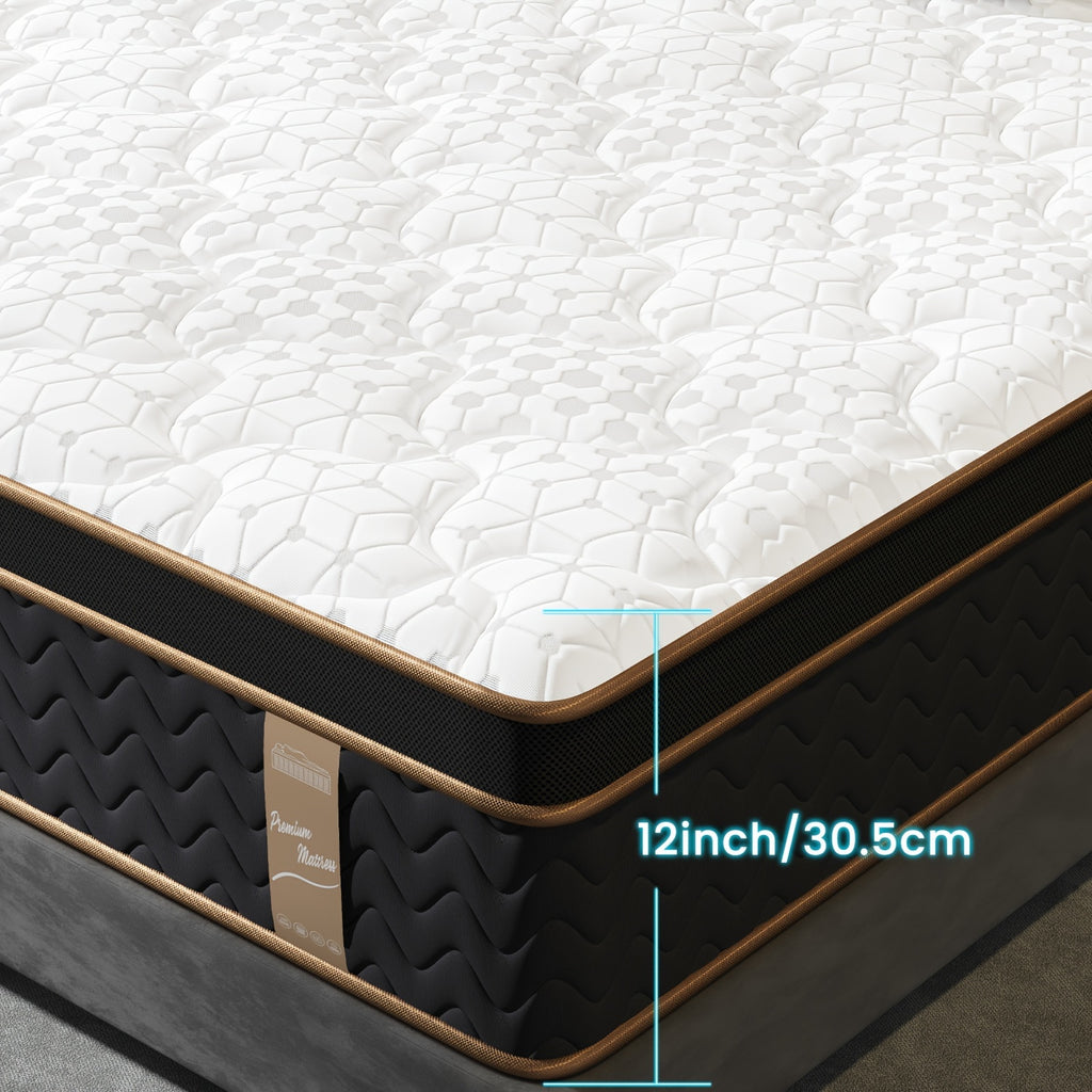 Full Quen King Mattress, 12 Inch Hybrid Mattress with Gel Memory Foam, Fiberglass-Free Medium Firm Deluxe Mattress In A Box, Individual Pocket Spring-Motion Isolation-Edge Support, 100 Nights Trial