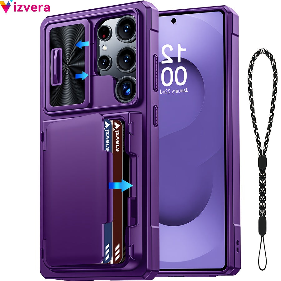 for Samsung Galaxy S25 Ultra Case Wallet, Cards Holder (4 Cards) & Camera Cover & Kickstand, for Women Men, Full Body protective PC Case for S25 Ultra 2025( Cell Phone strap) Holiday gifts for family