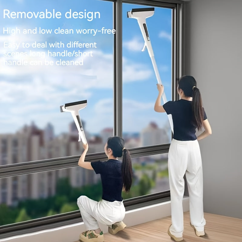 Three-in-One Glass Cleaning Kit - Durable Metal Rod with Scraper, Suitable for High Windows, Shower Doors, and Car Windshields - Essential Home Cleaning Tool with High-Pressure Spray Wand, Ergonomic Handle Design for Window a