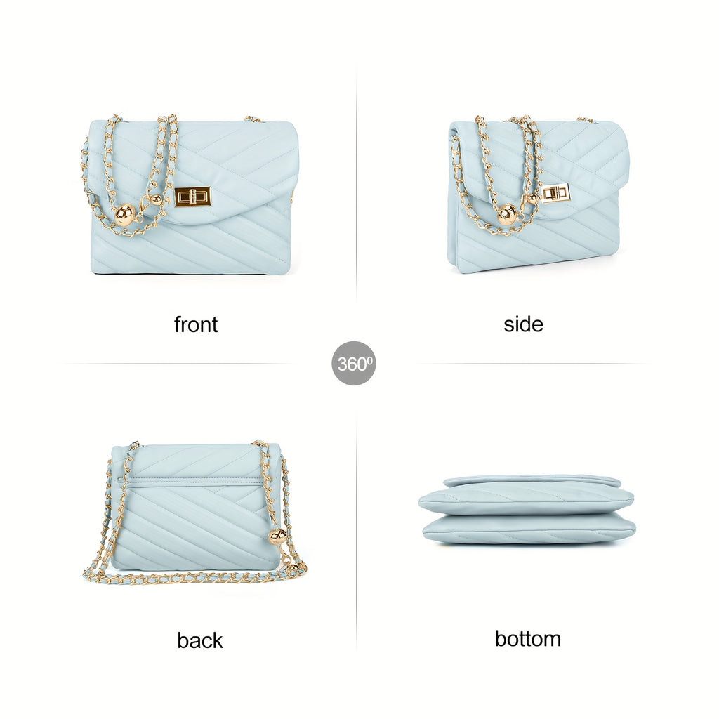 New Fashion Diamond Lattice Soft Chain Bag, Leisure And Simple With Pure Color PU Ladies Daily Travel Crossbody Bag