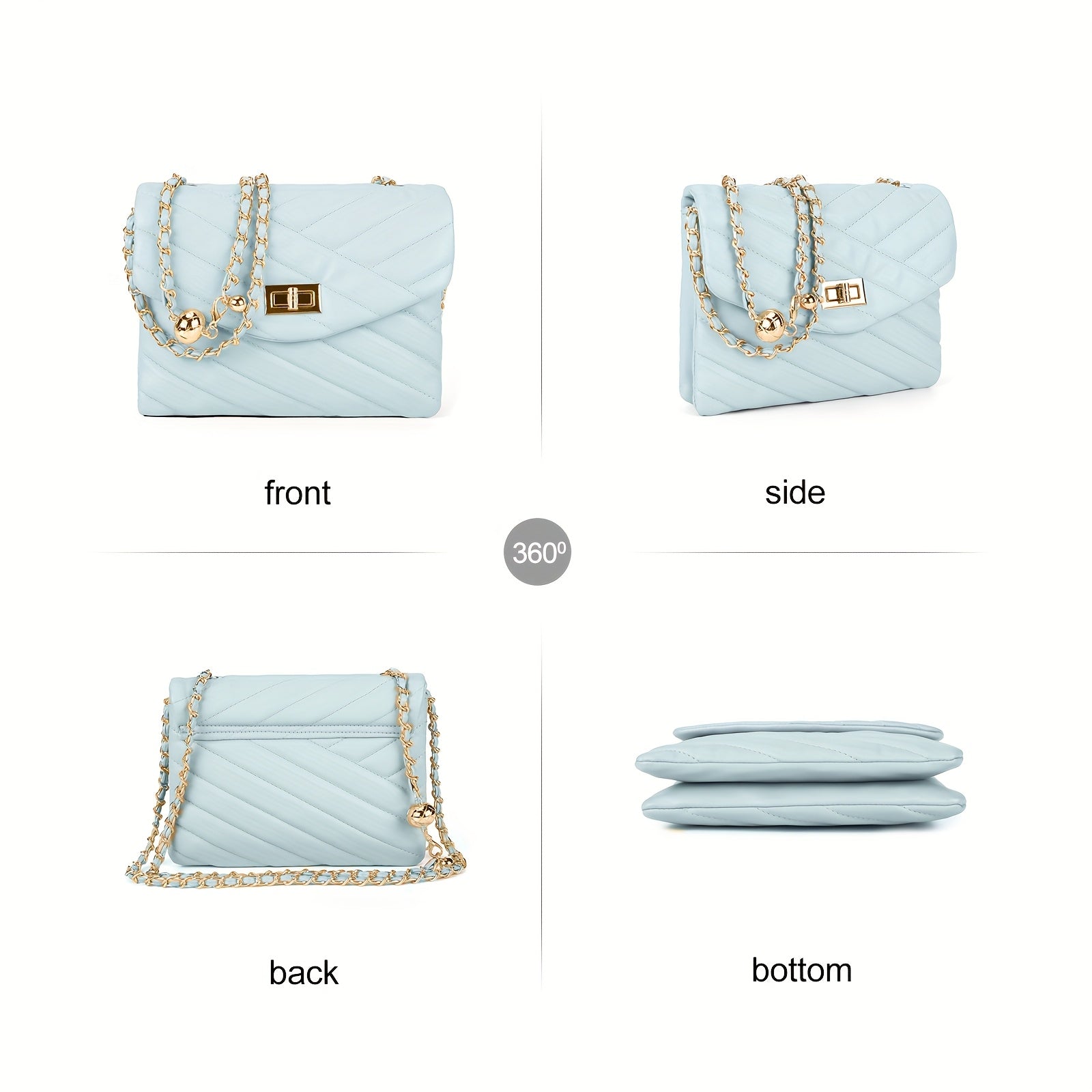 New Fashion Diamond Lattice Soft Chain Bag, Leisure And Simple With Pure Color PU Ladies Daily Travel Crossbody Bag