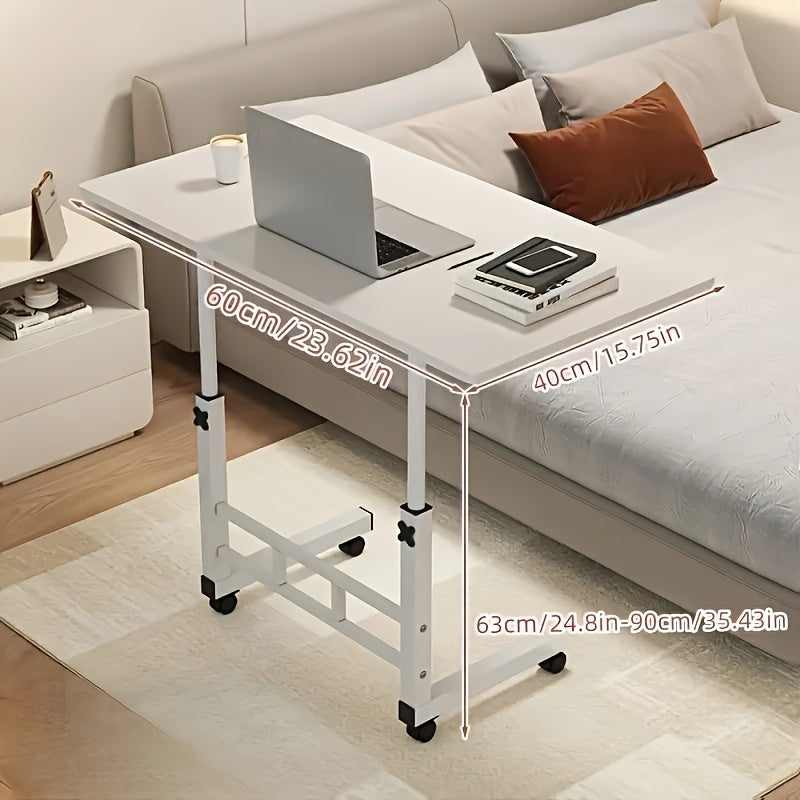 Rolling Table with Wheels, Adjustable Height Heavy-Duty Folding Desk, Storage Shelf & Wood/Metal Frame, Space-Saving Mobile Workstation, Easy Assembly (No Tools), for Office, Bedside, Dorm, Small Spaces, White/Mixed Color