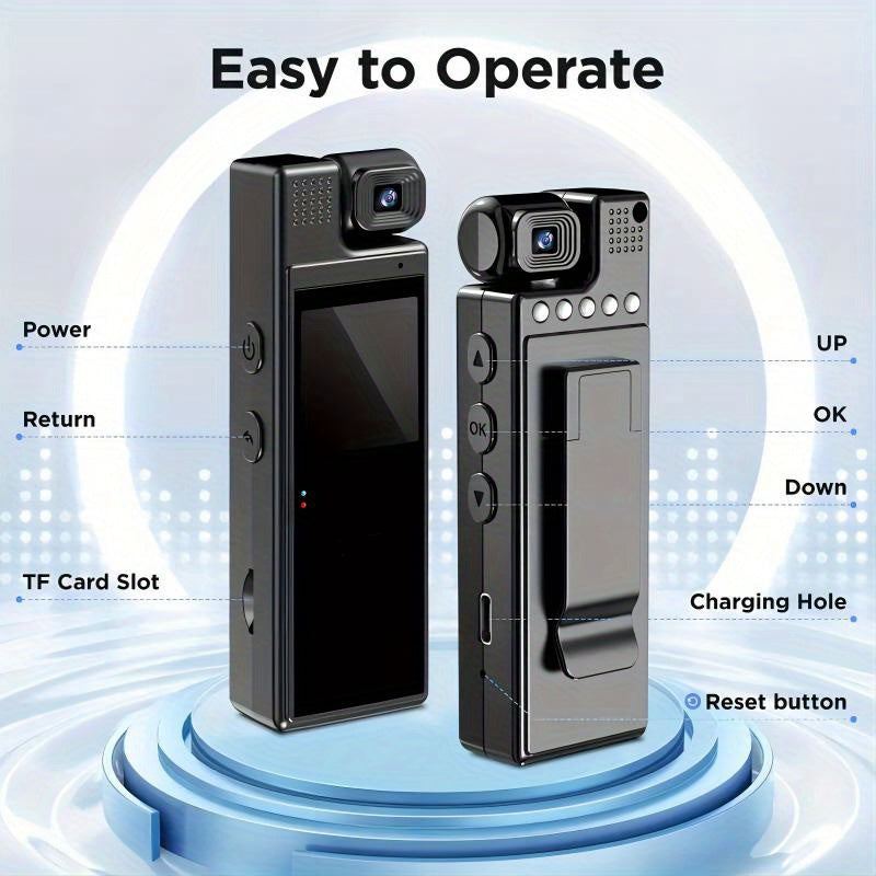 Smart Recorder - 1080P HD Body Camera, 180-degree Rotatable Lens, Handheld Pocket Camcorder, USB Charging, Perfect Gift for Holidays & Birthdays (SD Card Not Included), Travel Companion, Event Recording, Lightweight Camera, C