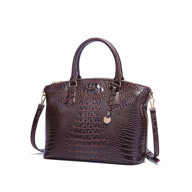 Luxurious crocodile patterned with three-dimensional pattern / metal round buckle decoration / dual handles and adjustable shoulder strap design / large capacity to meet the needs of commuting, business, and travel scenarios