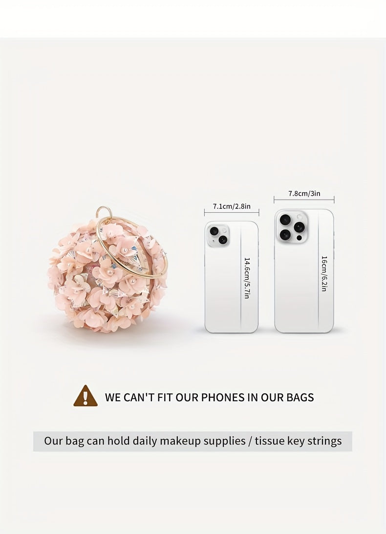 Sparkling Rose Golden Clutch Bag, Rhinestone Flower Design, Elegant Evening Handbag For Women, Party Dress Accessories