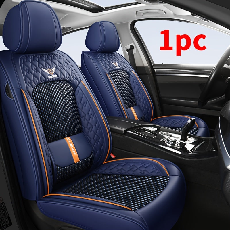 Premium 1pc Car Front Seat Cover PU Leather + Ice Slippy Fiber Fabric Full Coverage Summer Car Seat Protector