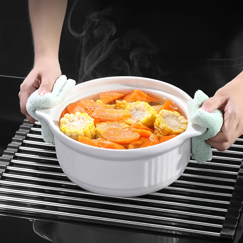 1pc Deluxe Roll-Up Stainless Steel Dish Drying Rack - Space-Saving Over-The-Sink Design, Portable & Anti-Rust, Easy to Clean Kitchen Sink Organizer for Small Spaces, Dish Drying Rack for Kitchen Counter, Sleek Metallic Finish