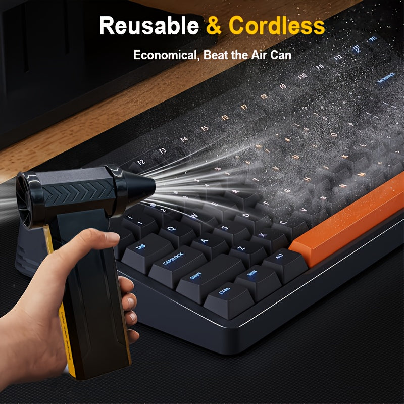 143000RPM Portable Turbine Violent Fan - 3-Speed Cordless Air Duster with 21700 Battery, 200W Power, Rechargeable, USB-C Charging, for Car, Home, Dust, Snow, Leaf, Camping, Outdoor Use - Ideal Gift for Men & Women