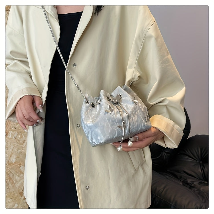 Trendy Bowknot Women'S Handbag, Unique Versatile Tote Bucket Bag, High-Quality Handheld Shoulder Bag, Stylish Chain Crossbody Bag.